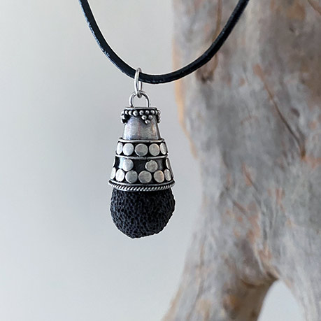 Bali Sterling Silver Cone and Lava Stone